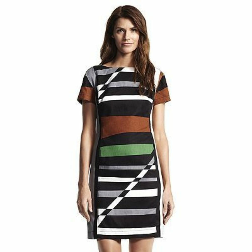 Derek Lam Black, White, Brown, and Green Striped Dress